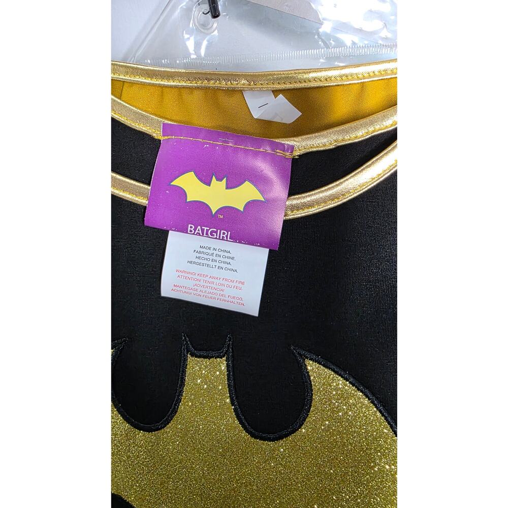 DC Batgirl Costume Women's Large 12-14 Black Gold Dress Cape Mask 3 Pc - Picture 5 of 12
